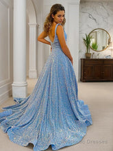 A-Line/Princess Straps Court Train Velvet Sequins Prom Dresses With Pockets